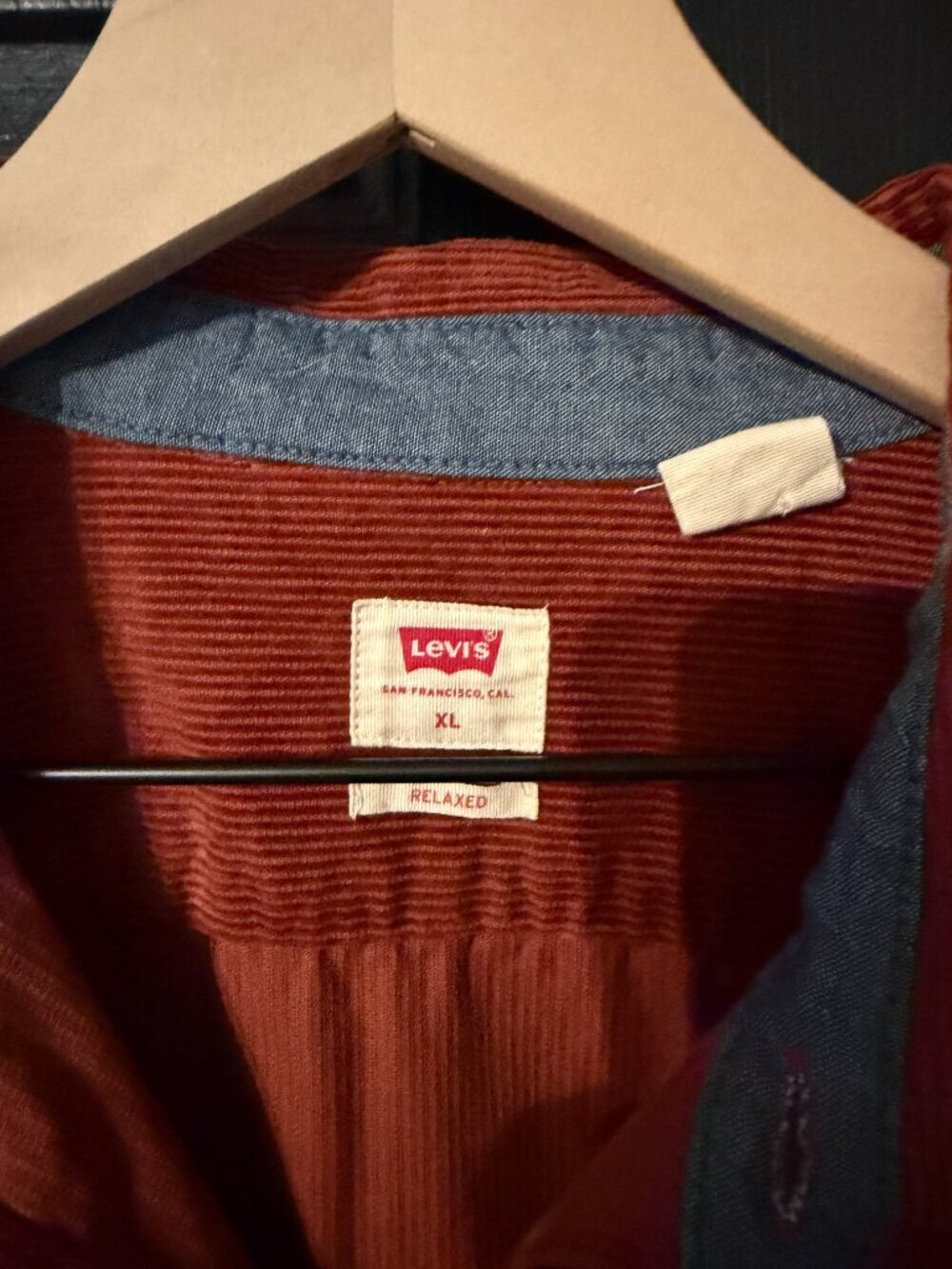 Like New Men's Levi's Heavy Weight Corduroy Jacket Shirt Burnt Orange XL - Picture 2 of 4